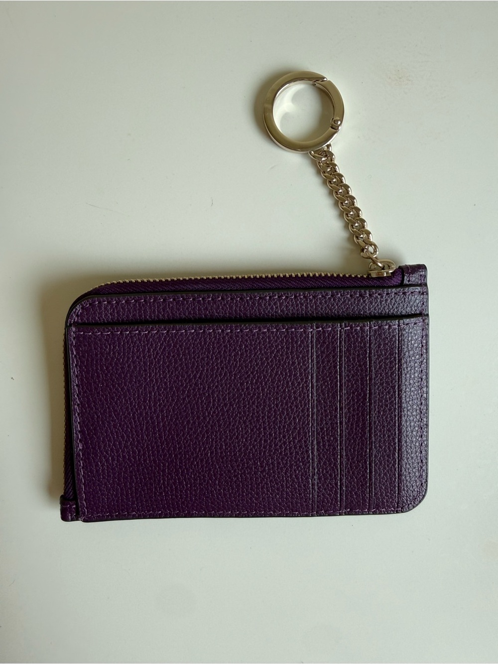 kate spade plum leather zip key card holder with gold-tone hardware - Picture 3 of 7